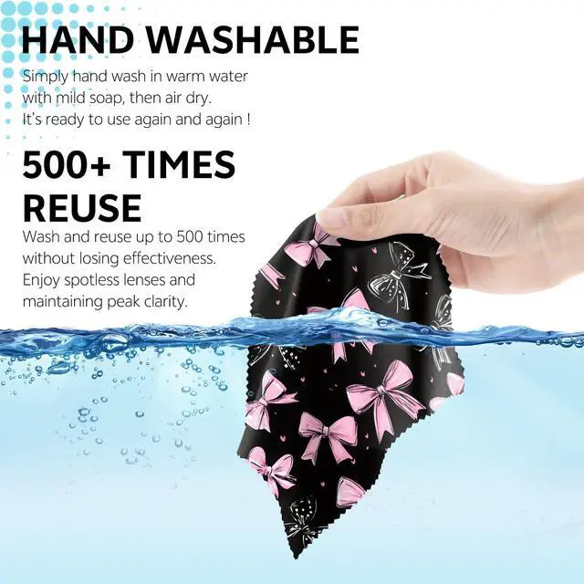 Alt view image 5 of 7 - 6 PCS Glasses Cleaning Cloth Eyeglass Lens Cleaning Cloth Eyeglasses Wipes Microfiber Reusable Soft for Phone Screens Camera Unisex Women Girls Cute Aesthetic (6.3"x6.3")-Pink Bowknot