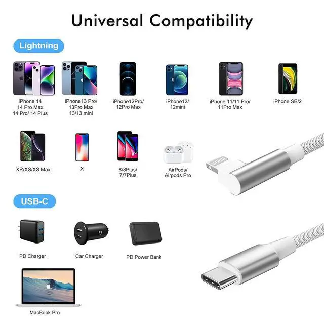 Alt view image 7 of 7 - USB C to Lightning Cable 6ft 2 Pack MFi Right Angle 20W Fast Charging Cord