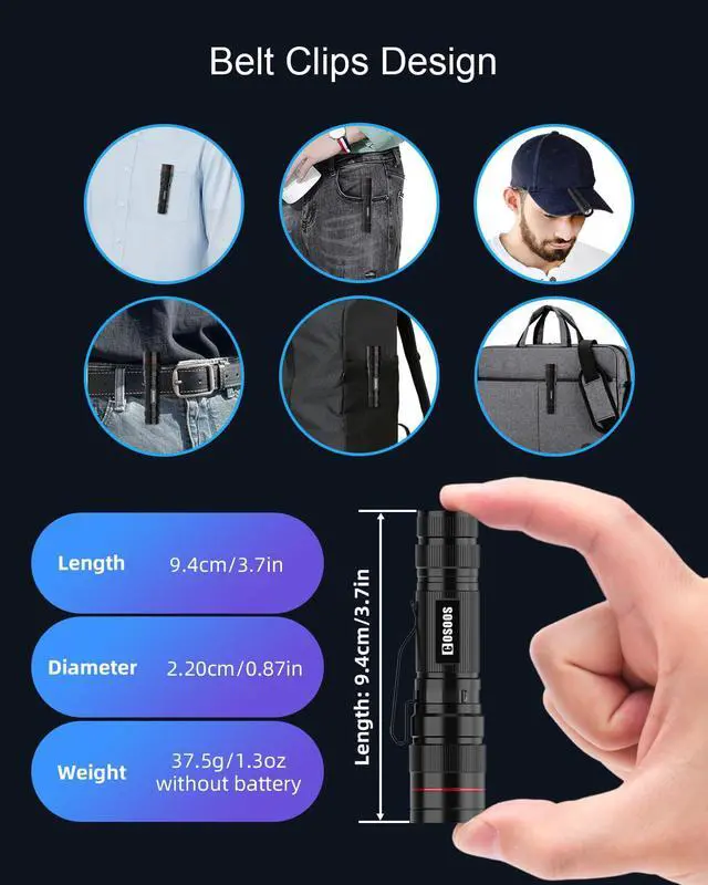 Alt view image 6 of 6 - 2 Pack UV Flashlight, 395nm Mini Black Light, Zoomable Small Torch Light, Portable Urine Detector for Dog/Cat/Pet Urine, Dry Stains, Bed Bugs, Scorpion