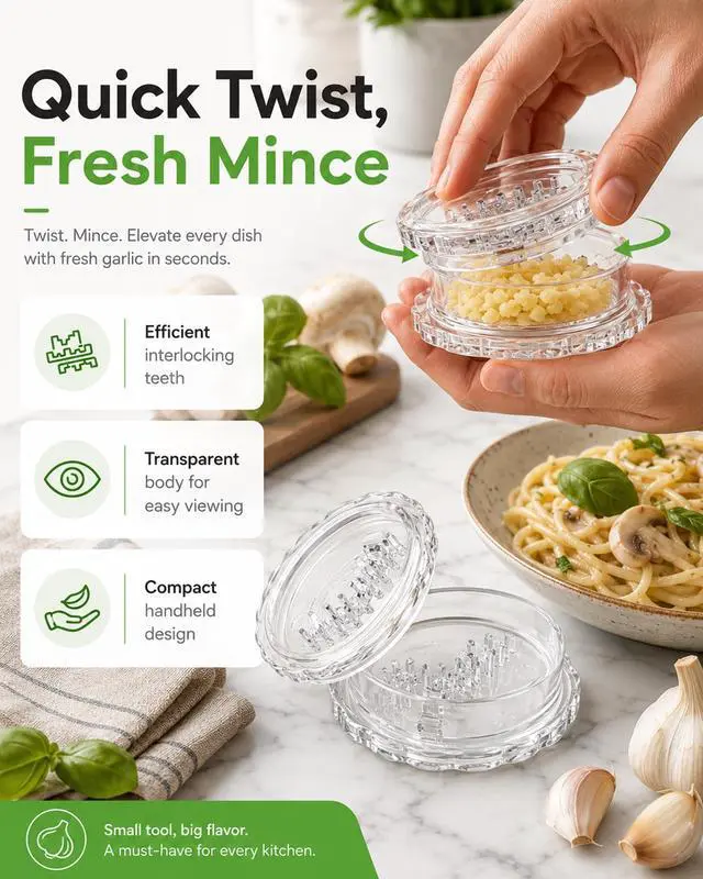 Alt view image 3 of 7 - Clear Manual Garlic Twister and Ginger Mincer Tool,Multi Functional Garlic Mincer Grinder,Practical Kitchen Gadget for Mincing Garlic,Ginger,Onion,Nuts & Seasoning Herbs