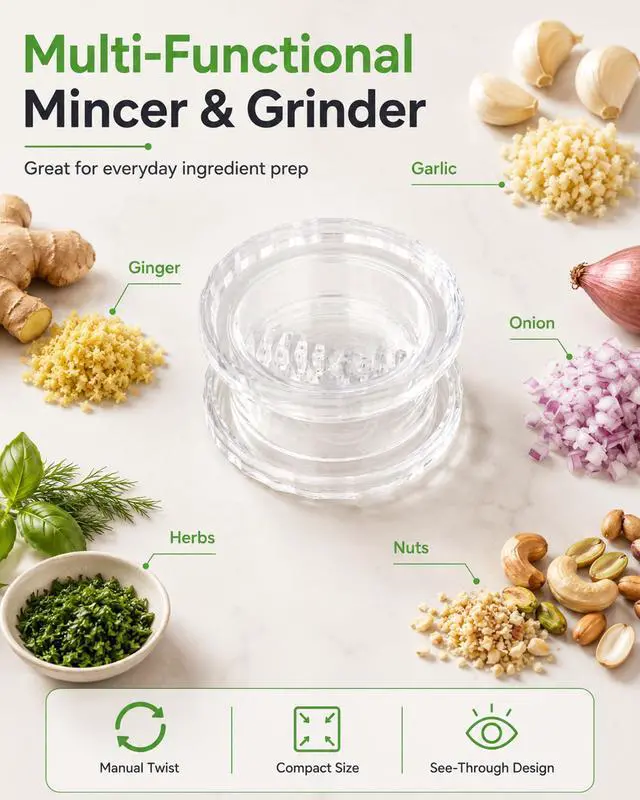 Alt view image 6 of 7 - Clear Manual Garlic Twister and Ginger Mincer Tool,Multi Functional Garlic Mincer Grinder,Practical Kitchen Gadget for Mincing Garlic,Ginger,Onion,Nuts & Seasoning Herbs