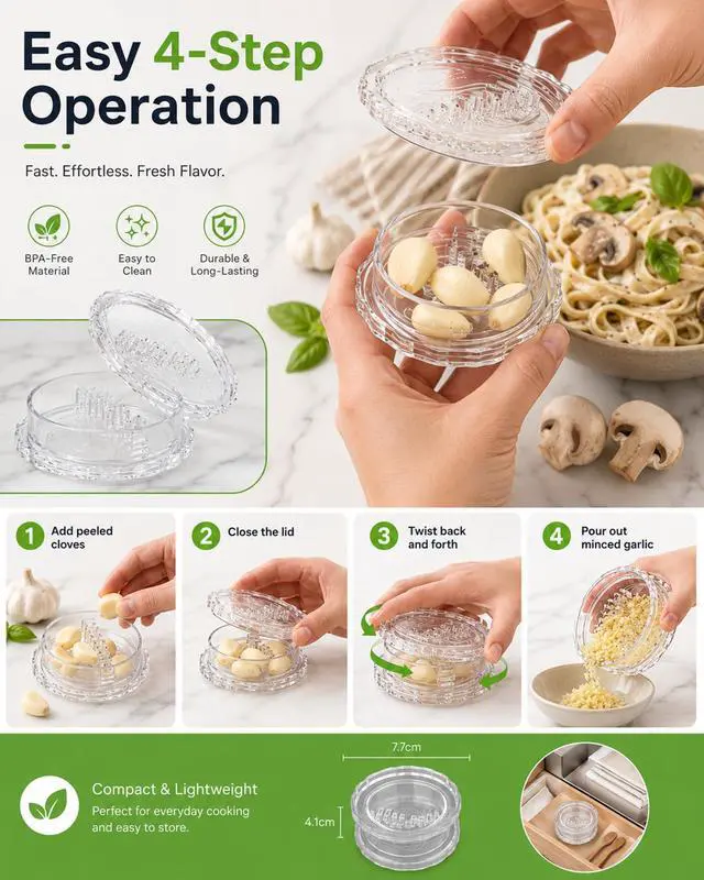Alt view image 7 of 7 - Clear Manual Garlic Twister and Ginger Mincer Tool,Multi Functional Garlic Mincer Grinder,Practical Kitchen Gadget for Mincing Garlic,Ginger,Onion,Nuts & Seasoning Herbs