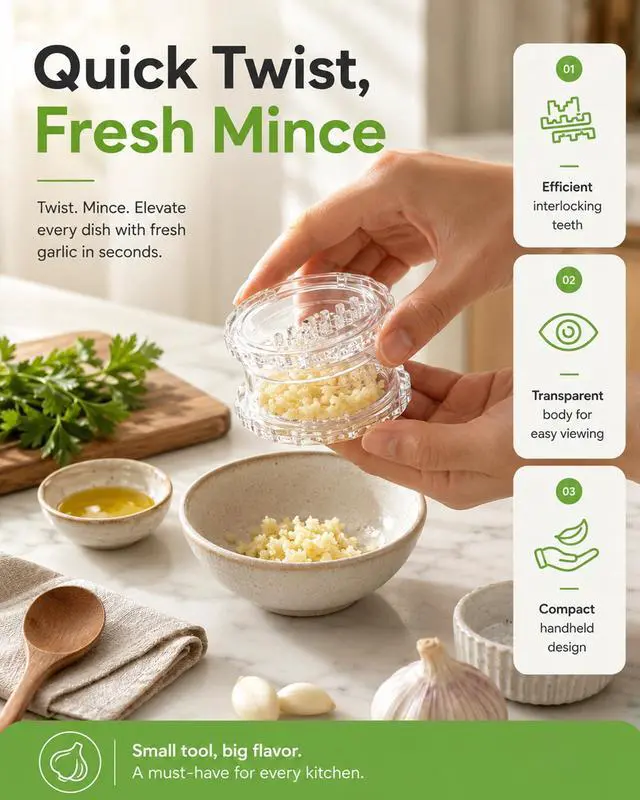 Alt view image 3 of 7 - Clear Handheld Garlic Twister and Ginger Mincer Tool,Multi Functional Garlic Mincer Grinder,Practical Kitchen Gadget for Mincing Garlic,Ginger,Onion,Nuts & Seasoning Herbs
