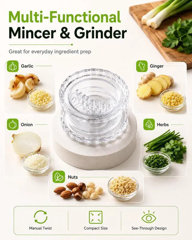 Alt view image 6 of 7 - Clear Handheld Garlic Twister and Ginger Mincer Tool,Multi Functional Garlic Mincer Grinder,Practical Kitchen Gadget for Mincing Garlic,Ginger,Onion,Nuts & Seasoning Herbs