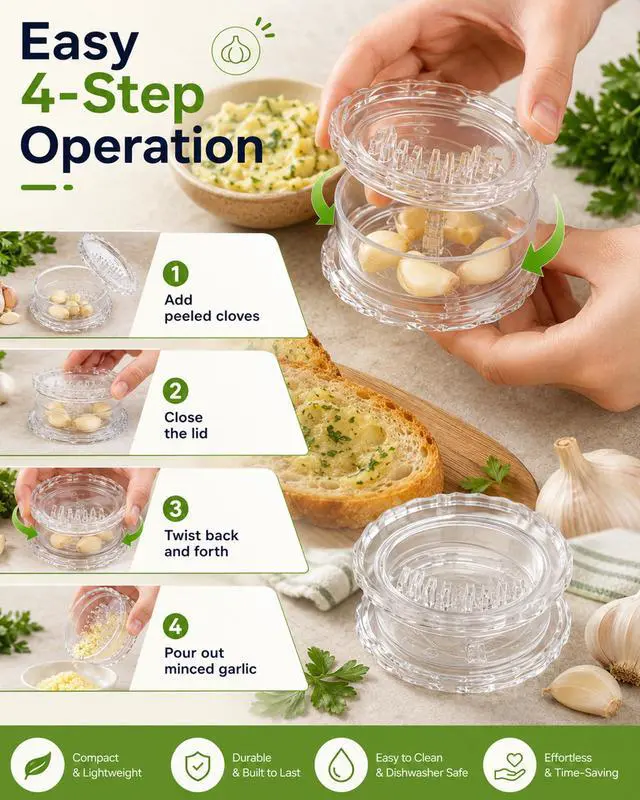 Alt view image 7 of 7 - Clear Handheld Garlic Twister and Ginger Mincer Tool,Multi Functional Garlic Mincer Grinder,Practical Kitchen Gadget for Mincing Garlic,Ginger,Onion,Nuts & Seasoning Herbs