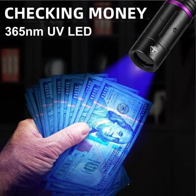 Alt view image 5 of 7 - P67 Mini 3W UV Flashlight 365nm Portable Ultraviolet Very Small EDC Black Light for Pet Urine Detector, Minerals, Scorpions, Finding Stains, Money Checker with AA Battery Easy to Replace