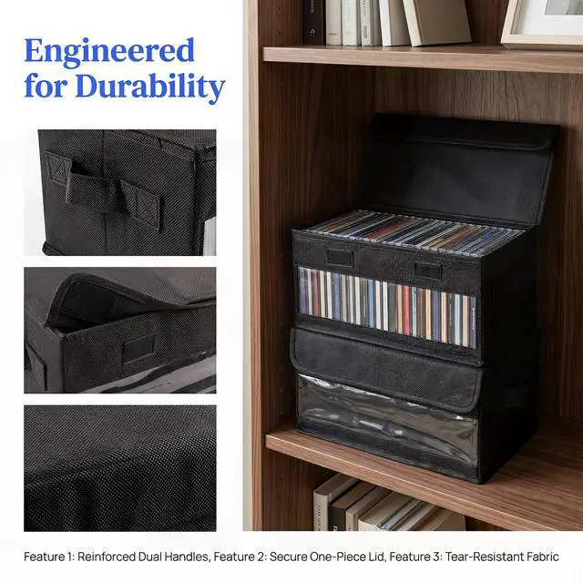 Alt view image 3 of 7 - Upgraded CD Holder Box with Reinforced Handles,Large Capacity CD Storage Box for Holds Up to 32 Jewel Case,Multifunctional Transparent CDs Organizer Case for Home,Car,Travel
