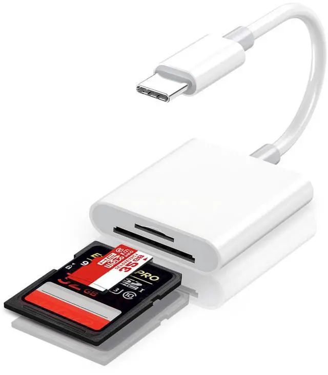 Main image of SD Card Reader with Dual Card Slots for MacBook Pro & iPhone 15/16/17/iPad/Android - USB-C Type-C Multi-Format Reader, Supports SD/Micro SD/TF for Trail Camera Viewer