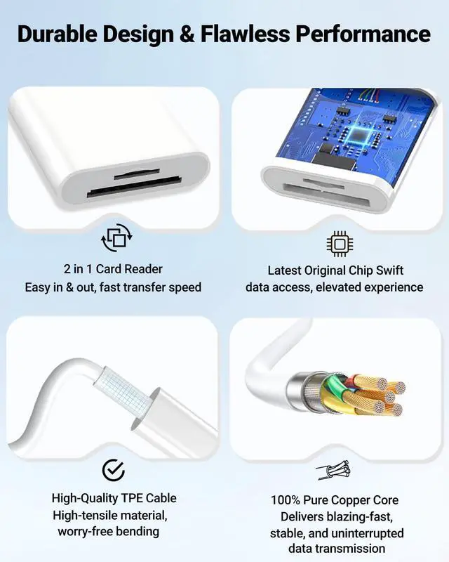 Alt view image 2 of 7 - SD Card Reader with Dual Card Slots for MacBook Pro & iPhone 15/16/17/iPad/Android - USB-C Type-C Multi-Format Reader, Supports SD/Micro SD/TF for Trail Camera Viewer