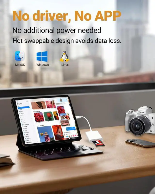 Alt view image 6 of 7 - SD Card Reader with Dual Card Slots for MacBook Pro & iPhone 15/16/17/iPad/Android - USB-C Type-C Multi-Format Reader, Supports SD/Micro SD/TF for Trail Camera Viewer