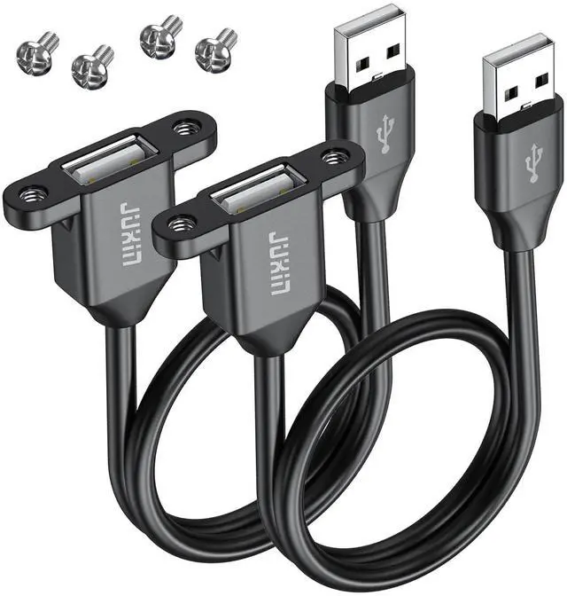 Main image of 2Pack USB2.0 Male to Female Extension Cable 3FT with Ears can be Fixed Various Chassis/Cabinets/Panels USB Extender W/Screw nut for USB Panel Mount (USB Type-A, 3FT)
