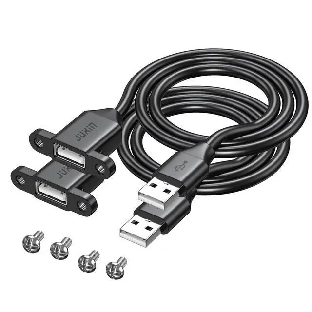 Alt view image 2 of 7 - 2Pack USB2.0 Male to Female Extension Cable 3FT with Ears can be Fixed Various Chassis/Cabinets/Panels USB Extender W/Screw nut for USB Panel Mount (USB Type-A, 3FT)