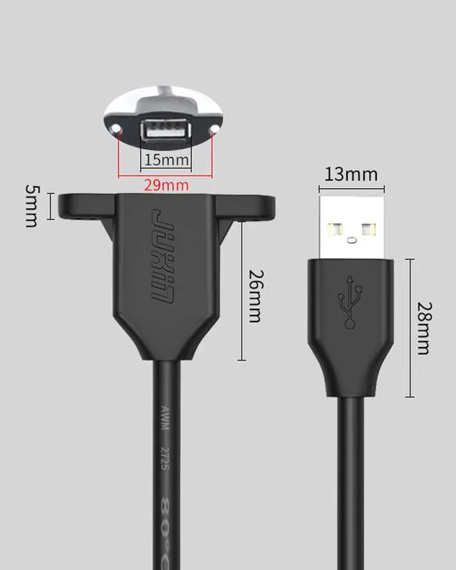 Alt view image 7 of 7 - 2Pack USB2.0 Male to Female Extension Cable 3FT with Ears can be Fixed Various Chassis/Cabinets/Panels USB Extender W/Screw nut for USB Panel Mount (USB Type-A, 3FT)