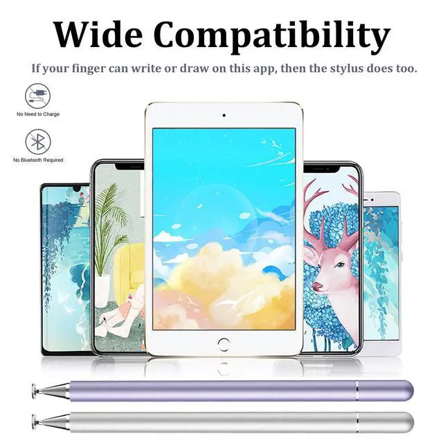 Alt view image 2 of 6 - Stylus Pen for iPad, LUNTAK Stylus Pens for Nintendo Switch/Apple/iPhone/Ipad pro/Mini/Air/Android/Microsoft/Surface/All Capacitive Touch Screens Universal with 4 Replacement Tips (Purple and Silver)