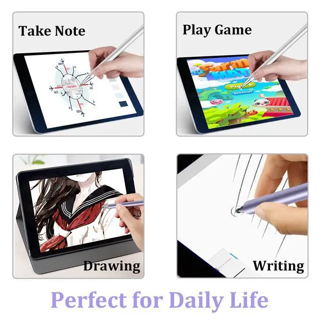 Alt view image 3 of 6 - Stylus Pen for iPad, LUNTAK Stylus Pens for Nintendo Switch/Apple/iPhone/Ipad pro/Mini/Air/Android/Microsoft/Surface/All Capacitive Touch Screens Universal with 4 Replacement Tips (Purple and Silver)