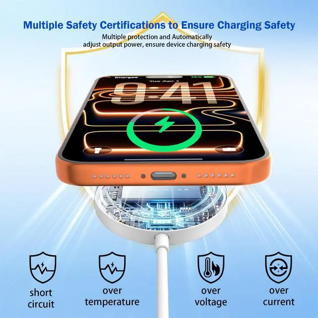 Alt view image 4 of 7 - Magnetic Wireless iPhone Charger Mag-Safe Charger, 15W Fast iPhone Charging Pad Wireless Magnetic Charge for iPhone 17 Air 16 Pro 16 Pro Max 16 Plus 15 14 13 12/AirPods with 20W USB-C Charging Block