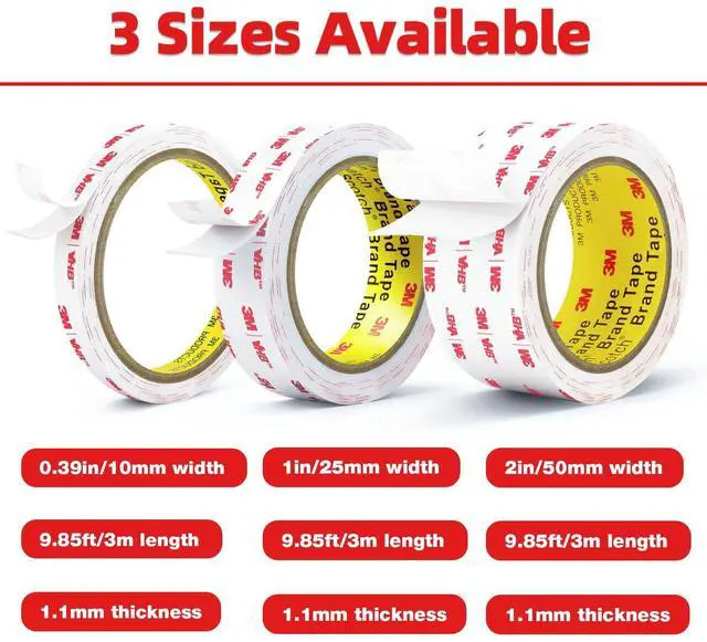 Alt view image 2 of 7 - 3M Double Sided Tape Heavy Duty, 0.39" x 9.85FT Removable Mounting Tape for Wall, Extra Strong Foam Tape, Picture Hanging Adhesive Strips Waterproof for Cars, Walls, Home, Office Décor