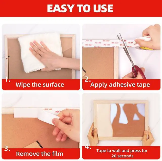 Alt view image 4 of 7 - 3M Double Sided Tape Heavy Duty, 0.39" x 9.85FT Removable Mounting Tape for Wall, Extra Strong Foam Tape, Picture Hanging Adhesive Strips Waterproof for Cars, Walls, Home, Office Décor