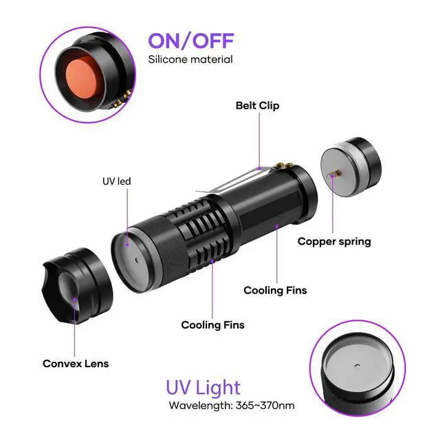 Alt view image 6 of 7 - UV 365nm Blacklight Flashlight Ultraviolet Low Lumen Dim Uv Light Wood's lamp Detector for Dog Urine Pet Stains Anti-counterfeiting Resin Curing (Powered by Single AA Battery, Not Included)