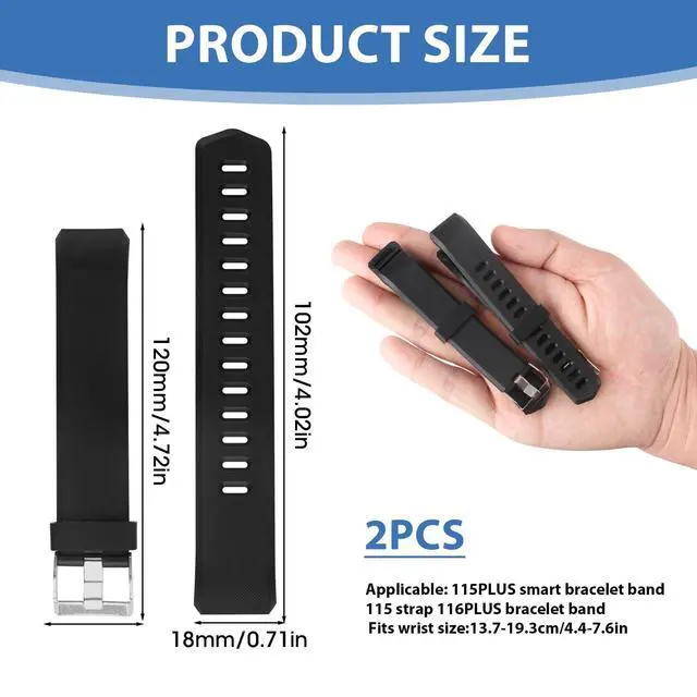 Alt view image 3 of 7 - Bands Compatible with ID115 Plus HR Fitness Tracker, Replacement Veryfit pro Activity Watch Straps Set for Men Women, Multicolor Wristbands for ID115Plus HR Smart Bracelet ONLY (2 Pack Black)
