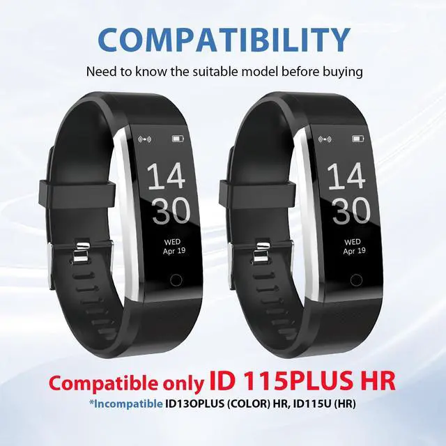 Alt view image 2 of 7 - Bands Compatible with ID115 Plus HR Fitness Tracker, Replacement Veryfit pro Activity Watch Straps Set for Men Women, Multicolor Wristbands for ID115Plus HR Smart Bracelet ONLY (2 Pack Black)