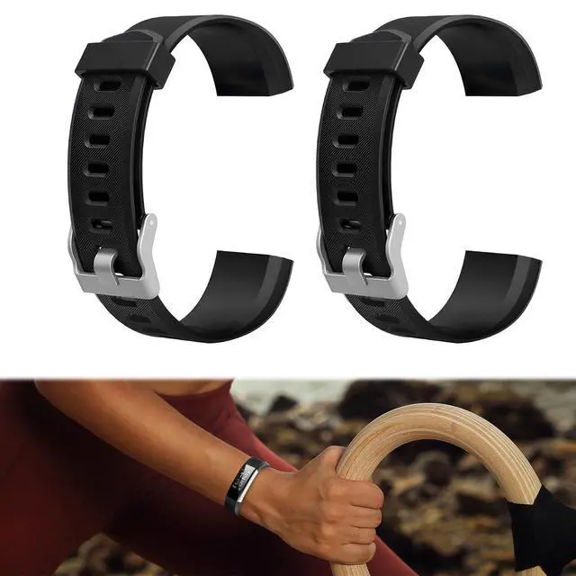 Alt view image 7 of 7 - Bands Compatible with ID115 Plus HR Fitness Tracker, Replacement Veryfit pro Activity Watch Straps Set for Men Women, Multicolor Wristbands for ID115Plus HR Smart Bracelet ONLY (2 Pack Black)