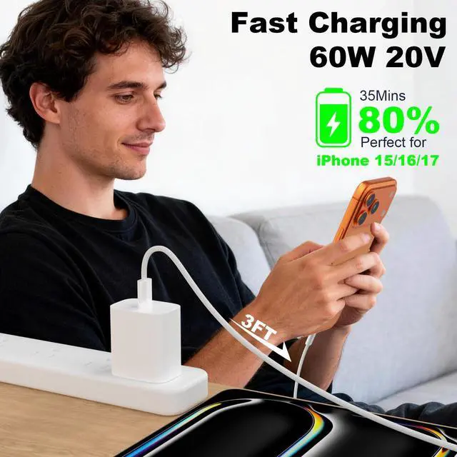 Alt view image 3 of 7 - USB C Cable 3FT 2 Pack, Nylon Braided USB C to USB C Cable for Carplay, Home and Office, 60W Fast Charging usbc Cable for iPhone 17/16/15 Pro Max/Pro/Plus, Galaxy S25/S24/S23, iPad, MacBook, Pixel