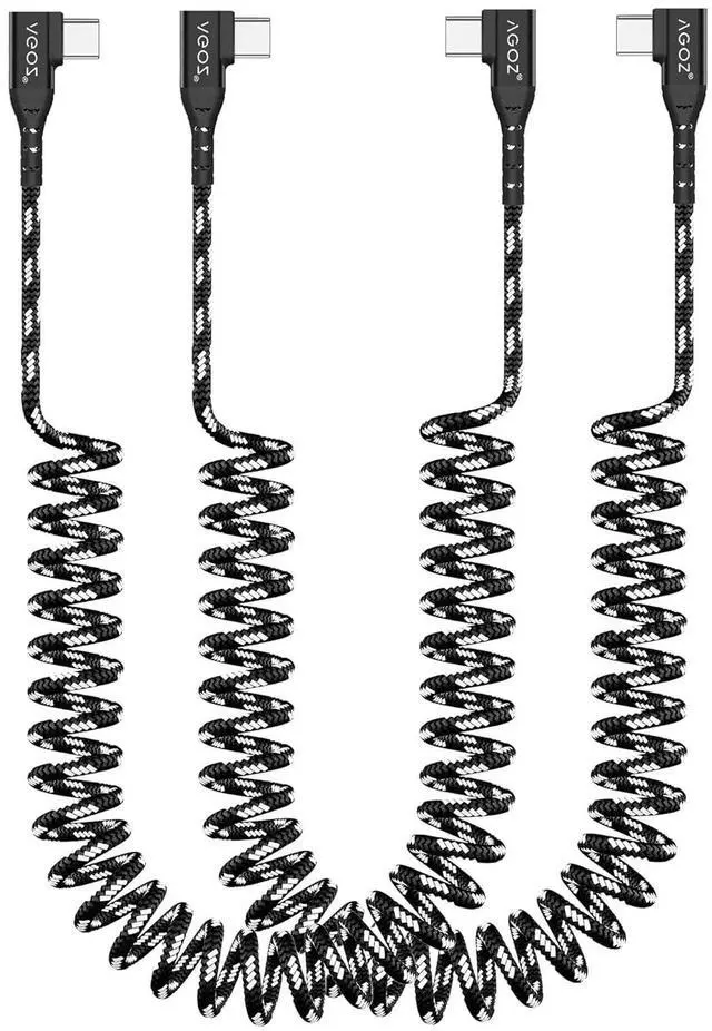 Main image of 2 Pack AGOZ Right Angle Braided Coiled USB C to USB C Cable Fast Charger Cord Compatible with Galaxy S26, Galaxy S25, S24 Ultra, A15,A16, A17, A36,A54, Pixel 10 Pro Fold,Pixel 9, Moto G Stylus (Black)