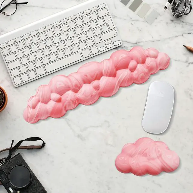 Main image of Cloud Wrist Rest, Memory Foam Palm Rest with Non-Slip Base for Ergonomic Keyboard - Soft Wrist Rest for Office, Computer, Laptop, Gaming - Pink