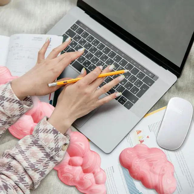 Alt view image 4 of 4 - Cloud Wrist Rest, Memory Foam Palm Rest with Non-Slip Base for Ergonomic Keyboard - Soft Wrist Rest for Office, Computer, Laptop, Gaming - Pink