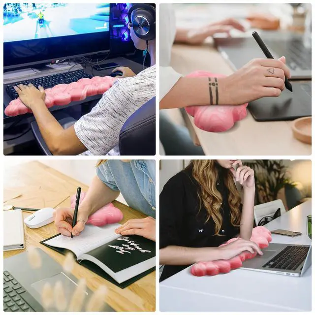 Alt view image 3 of 4 - Cloud Wrist Rest, Memory Foam Palm Rest with Non-Slip Base for Ergonomic Keyboard - Soft Wrist Rest for Office, Computer, Laptop, Gaming - Pink
