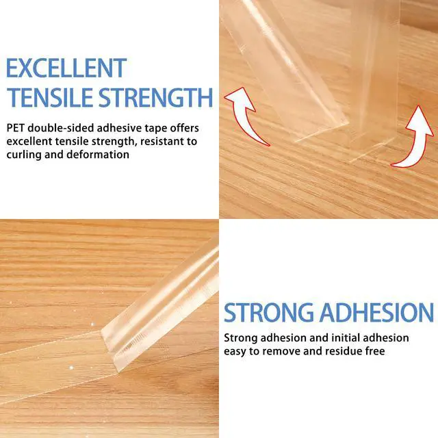 Alt view image 3 of 6 - 300LSE Double Sided Tape, 0.39in×45ft Clear Adhesive Mounting Tape Heavy Duty, Removable Picure Hanging Strips, Transparent Scrapbook Stickers, Thin Sticky Tape for Craft, Poster, LED Strips