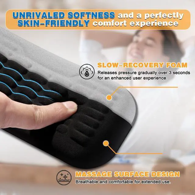 Alt view image 2 of 7 - Memory Foam Keyboard Wrist Rest,Latest 3.0 Wave Curve Design,High-Resilience Memory Foam,Non-Slip Base Fits,Full-Sized Keyboards,Ideal for Work and Gaming(Black)