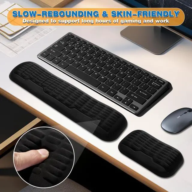 Alt view image 3 of 7 - Memory Foam Keyboard Wrist Rest,Latest 3.0 Wave Curve Design,High-Resilience Memory Foam,Non-Slip Base Fits,Full-Sized Keyboards,Ideal for Work and Gaming(Black)