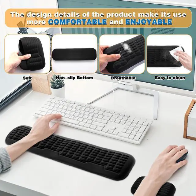 Alt view image 4 of 7 - Memory Foam Keyboard Wrist Rest,Latest 3.0 Wave Curve Design,High-Resilience Memory Foam,Non-Slip Base Fits,Full-Sized Keyboards,Ideal for Work and Gaming(Black)