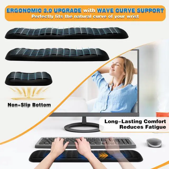 Alt view image 6 of 7 - Memory Foam Keyboard Wrist Rest,Latest 3.0 Wave Curve Design,High-Resilience Memory Foam Non-Slip Base,Fits Compact Keyboards,Ideal for Work and Gaming(Black)