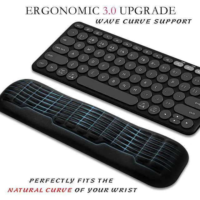 Alt view image 7 of 7 - Memory Foam Keyboard Wrist Rest,Latest 3.0 Wave Curve Design,High-Resilience Memory Foam Non-Slip Base,Fits Compact Keyboards,Ideal for Work and Gaming(Black)
