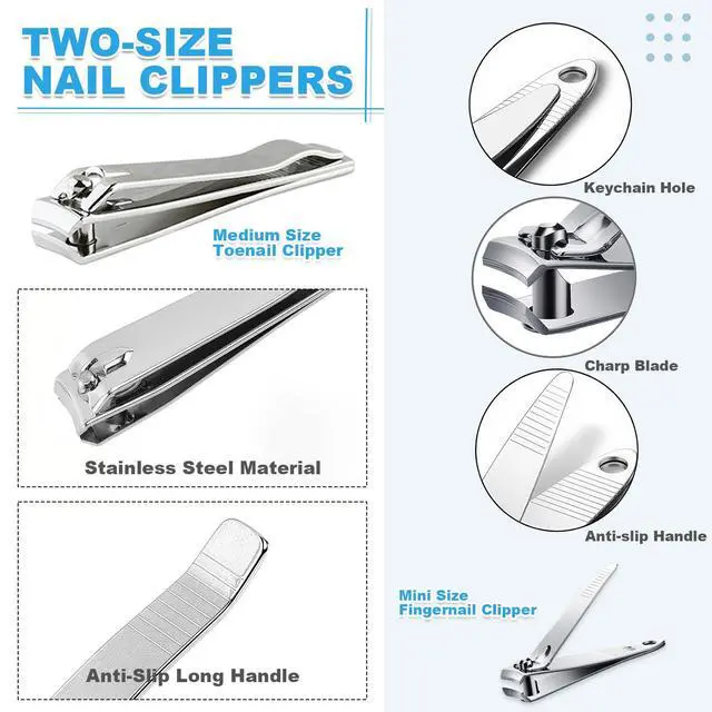 Alt view image 3 of 7 - 20-Pack Stainless Steel Fingernail & Toenail Nail Clippers Bulk Set - 12 Small + 8 Medium Size with Storage Pouch, Manicure Kit for Men/Women Travel, Gifts, Homeless Care Supplies