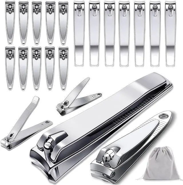 Main image of 20-Pack Stainless Steel Fingernail & Toenail Nail Clippers Bulk Set - 12 Small + 8 Medium Size with Storage Pouch, Manicure Kit for Men/Women Travel, Gifts, Homeless Care Supplies