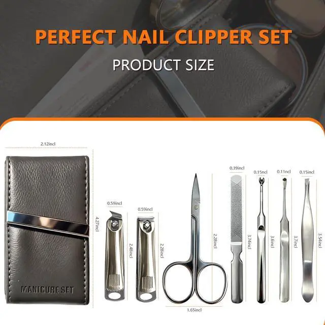Alt view image 7 of 7 - Manicure Set 7 in 1 Stainless Steel Nail Clippers for Men WomenFinger and Toe Nail Clippers Set, Manicure Kit for Women, Nail Grooming Kit, Nail Clipper Set, Personal Care Tools(Grey)