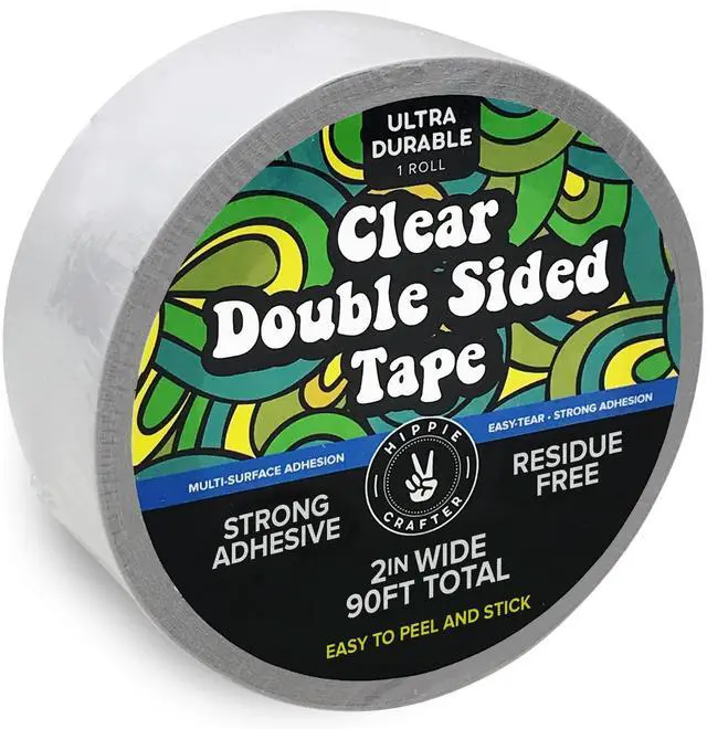Main image of Clear Double Sided Tape, 2 Inch Wide Heavy-Duty Adhesive, Removable Mounting Tape for Posters, Carpets, Wall-Safe Use, Crafts, 90 Feet Long