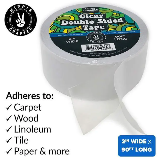 Alt view image 2 of 7 - Clear Double Sided Tape, 2 Inch Wide Heavy-Duty Adhesive, Removable Mounting Tape for Posters, Carpets, Wall-Safe Use, Crafts, 90 Feet Long
