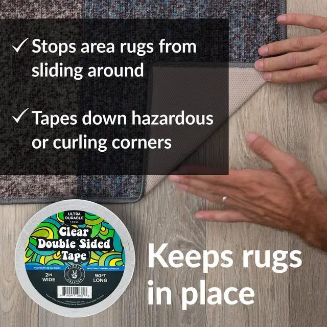 Alt view image 5 of 7 - Clear Double Sided Tape, 2 Inch Wide Heavy-Duty Adhesive, Removable Mounting Tape for Posters, Carpets, Wall-Safe Use, Crafts, 90 Feet Long