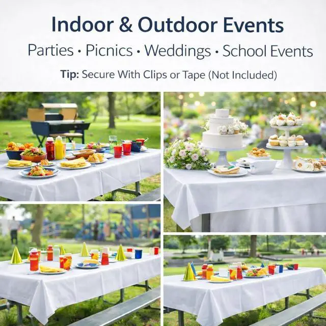 Alt view image 2 of 7 - 100 Ft Plastic Table Cover Roll (White) with Slide Cutter, Disposable Tablecloth Roll, Water & Oil Resistant for Banquet Tables, Parties, Picnic, Crafts