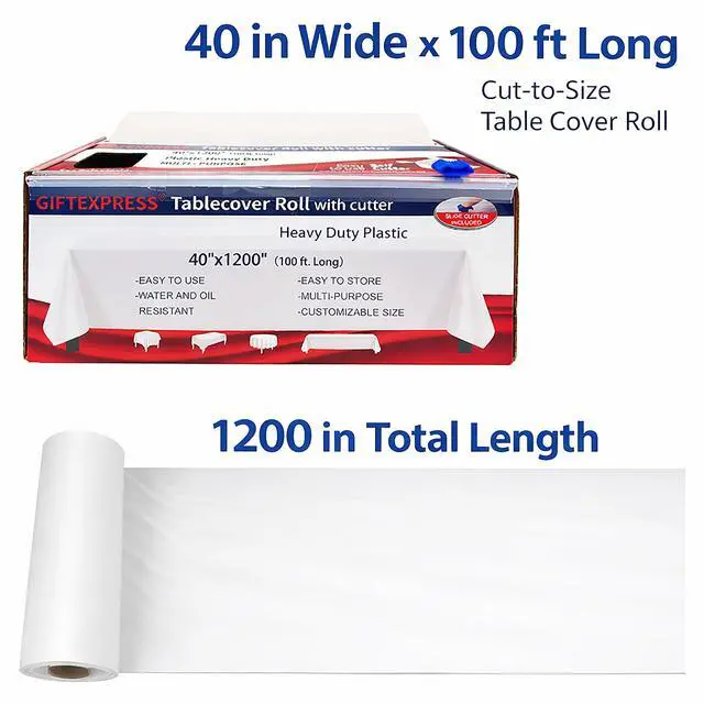 Alt view image 4 of 7 - 100 Ft Plastic Table Cover Roll (White) with Slide Cutter, Disposable Tablecloth Roll, Water & Oil Resistant for Banquet Tables, Parties, Picnic, Crafts