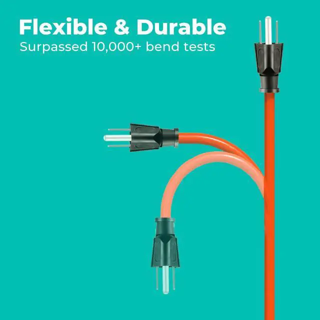 Alt view image 5 of 7 - 10ft Outdoor Extension Cord, 10-Foot 16/3 Weatherproof Indoor/Outdoor Extension Cable, Flexible SJTW 16-Gauge Pure Copper Wire, Durable Vinyl Jacket, UL/ETL Certified, 13A 1610W, Orange