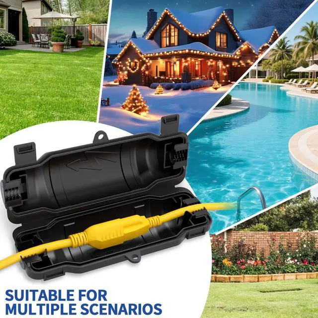 Alt view image 6 of 7 - 3 Pack Outdoor Extension Cord Safety Cover with Waterproof Seal IP54 Water-Resistant, Weatherproof Electrical Connection Box with 2 Latches, Plug, Socket, Holiday Decoration Light, Black