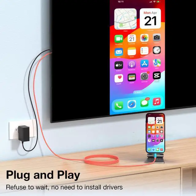 Alt view image 2 of 7 - USB C to HDMI Adapter Cable for iPhone 17 16 15 to TV/Projector, 6.6FT Type C to HDMI Cable with Charging Port 4K30Hz for iPhone to TV/Mini Projector Compatible with MacBook Pro, iPad, Samsung