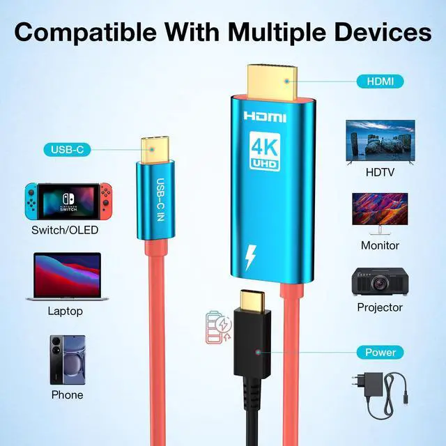 Alt view image 7 of 7 - USB C to HDMI Adapter Cable for iPhone 17 16 15 to TV/Projector, 6.6FT Type C to HDMI Cable with Charging Port 4K30Hz for iPhone to TV/Mini Projector Compatible with MacBook Pro, iPad, Samsung