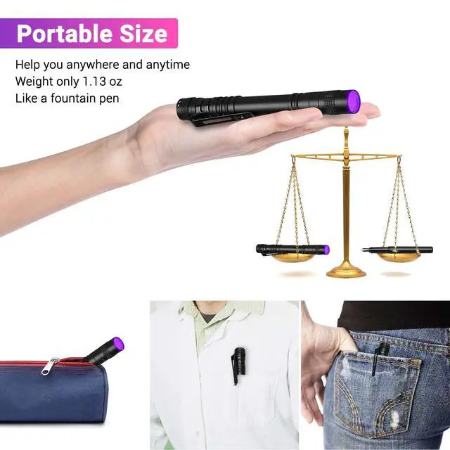 Alt view image 5 of 7 - UV Black Light Flashlight Mini, 395nm Pen Light with Clip, Ultraviolet Blacklight for Pet Urine Detection, Waterproof Detector Light for Dry Stains, Bed Bug, Scorpion, Hotel Inspection-2 Pack